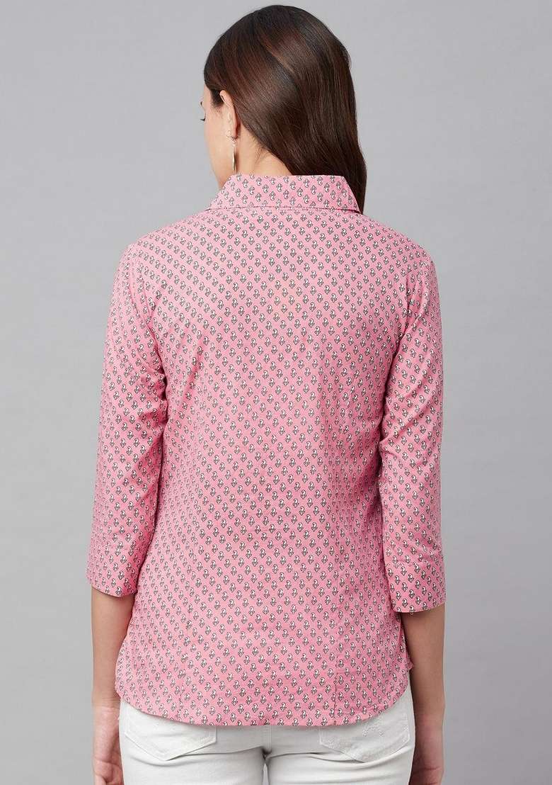 Baby Pink Printed Cotton Kurta - Indya