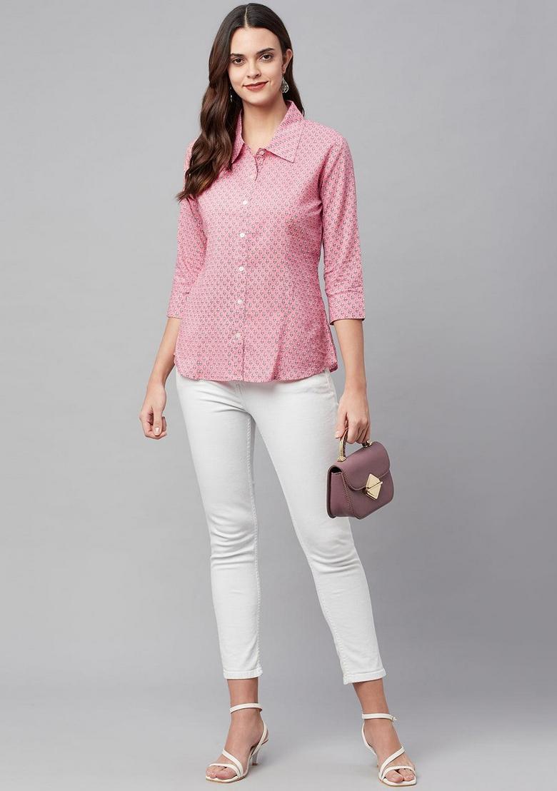 Baby Pink Floral Cotton Top - Indya