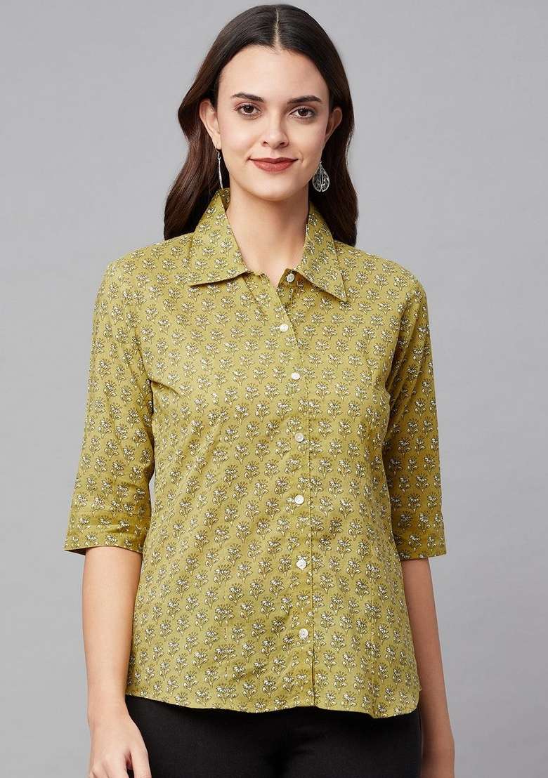 Mehendi Printed Cotton Kurta - Indya