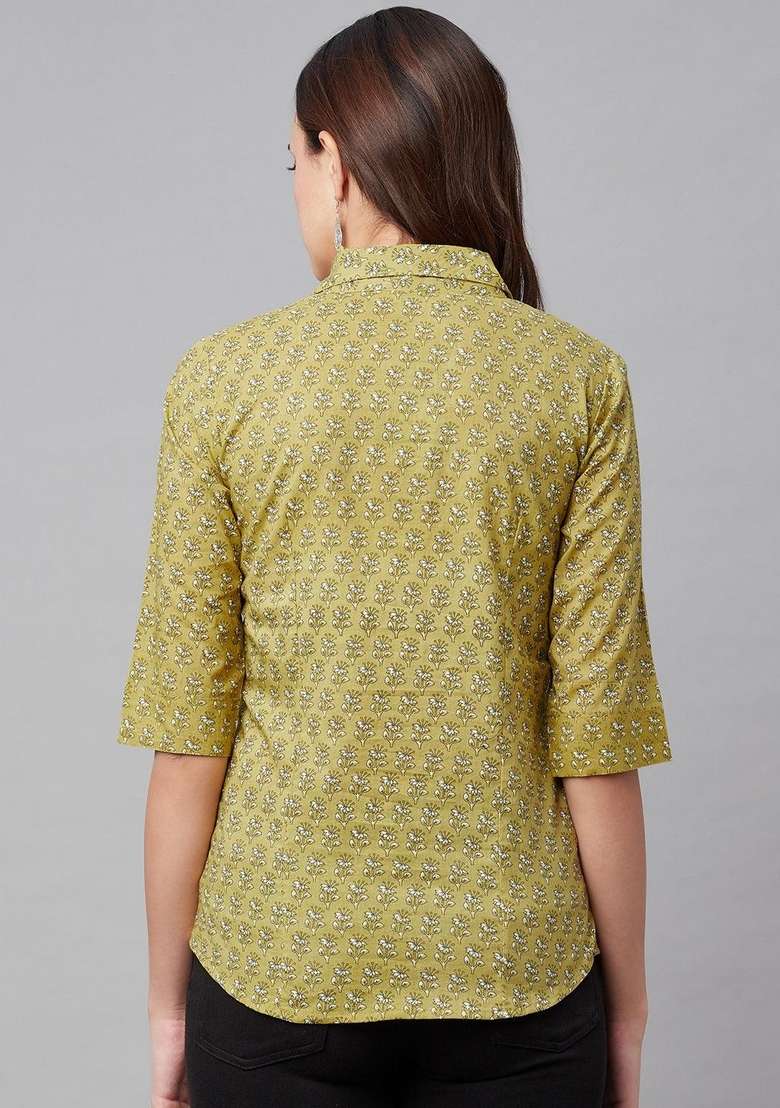 Mehendi Printed Cotton Kurta - Indya