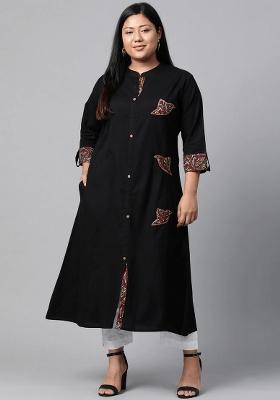 Black Solid Cotton Kurta Set