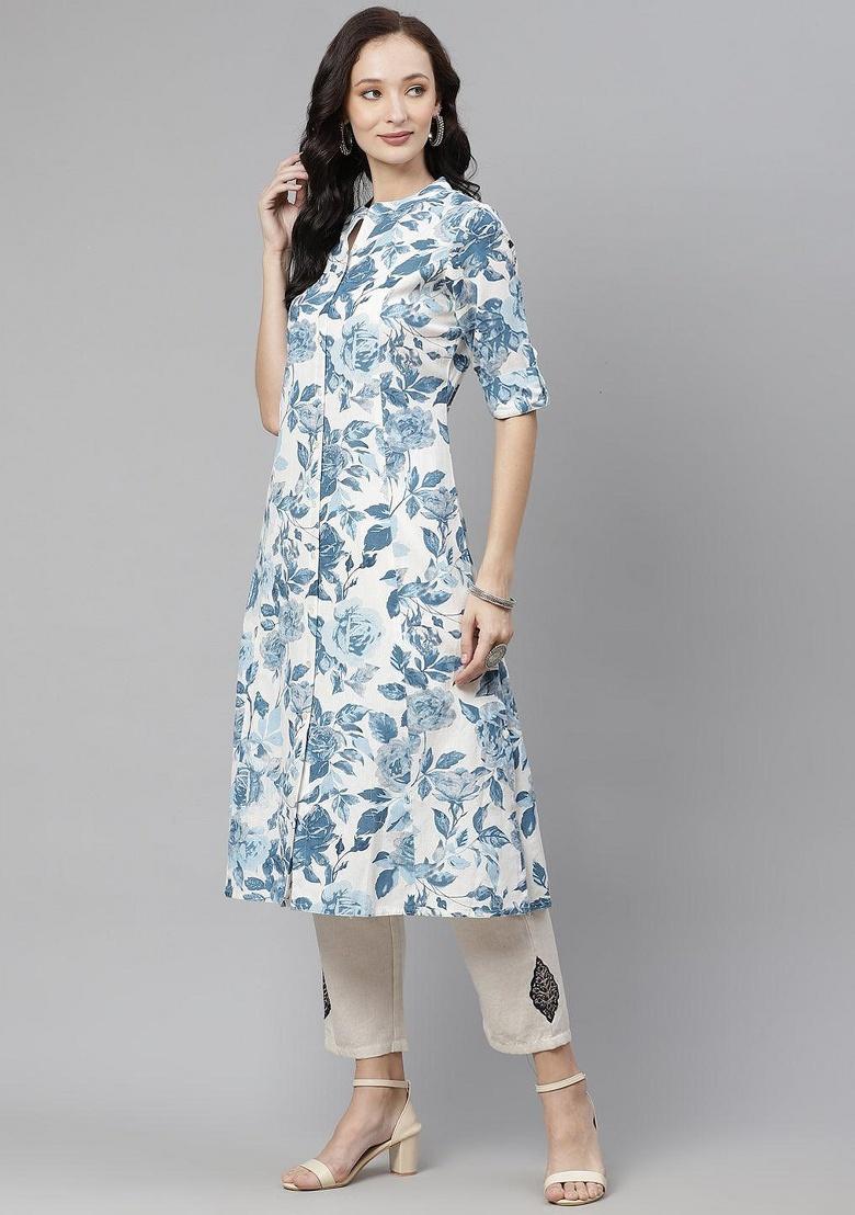 Multi Floral Cotton Kurta Set - Indya