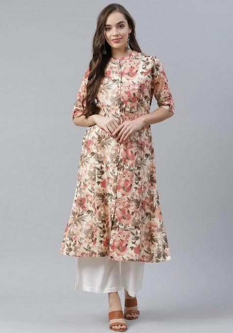 Cream Floral Cotton Kurta Set