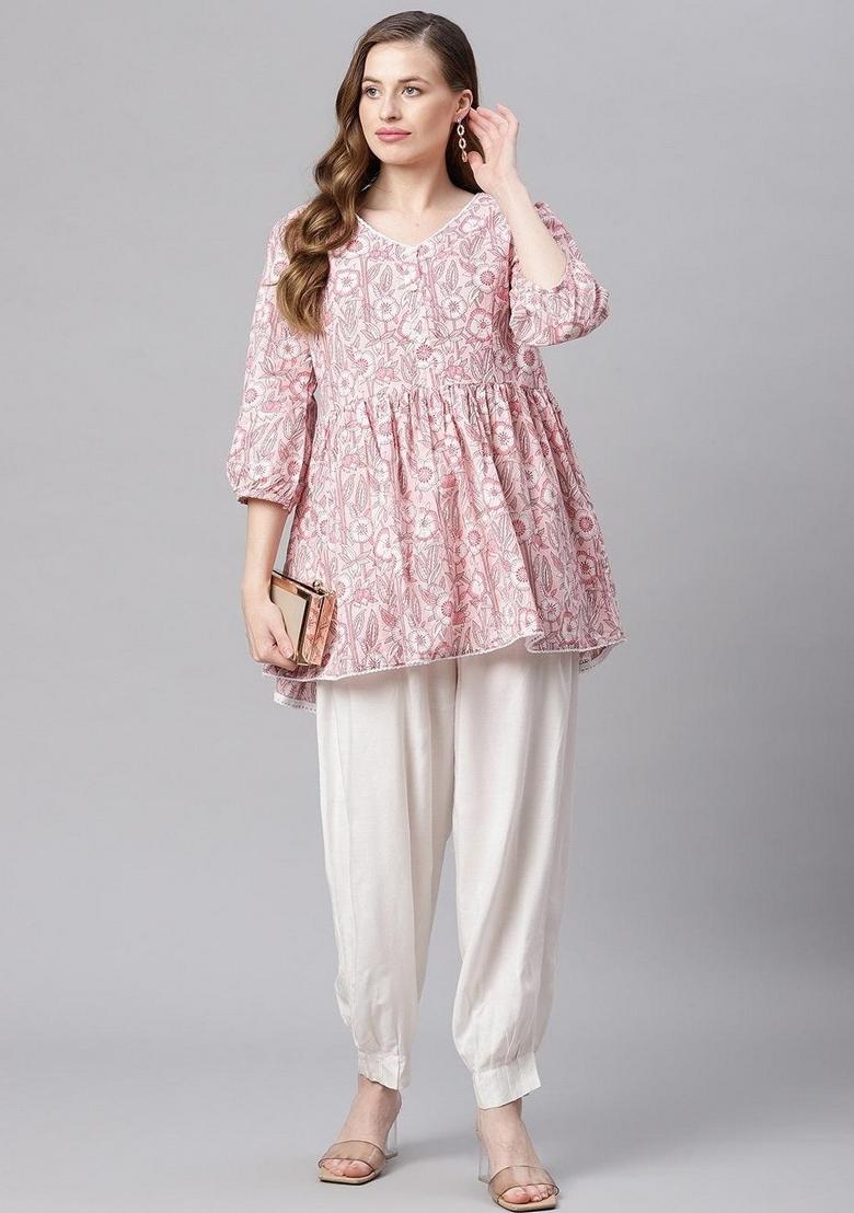 Baby Pink Floral Cotton Top - Indya