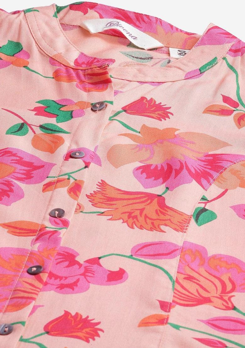 Peach Floral Cotton Top - Indya