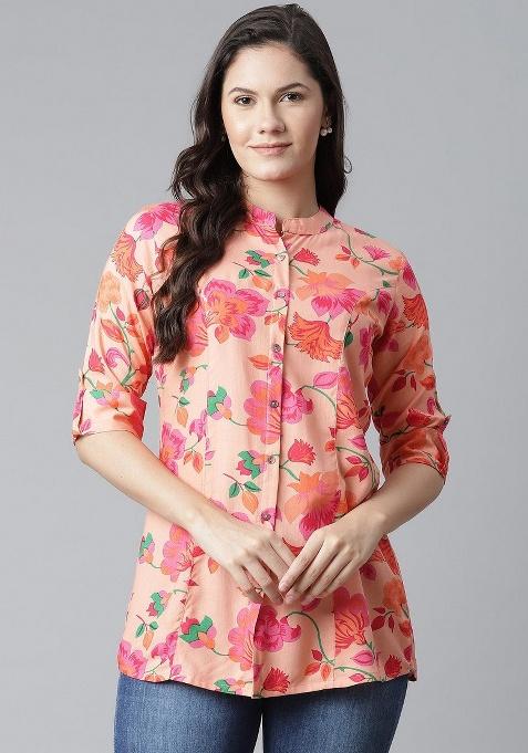 Peach Floral Cotton Top