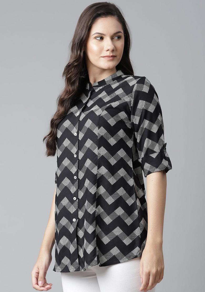 Black Zigzag Cotton Top - Indya