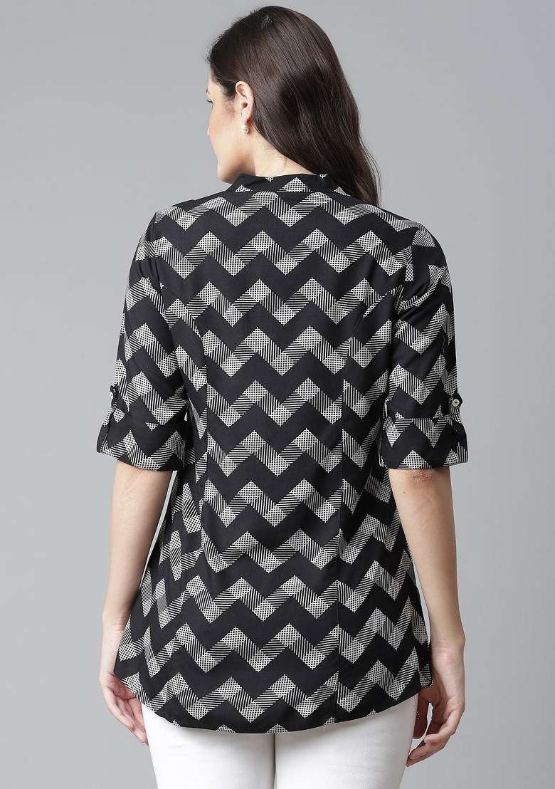 Black Printed Cotton Kurta - Indya