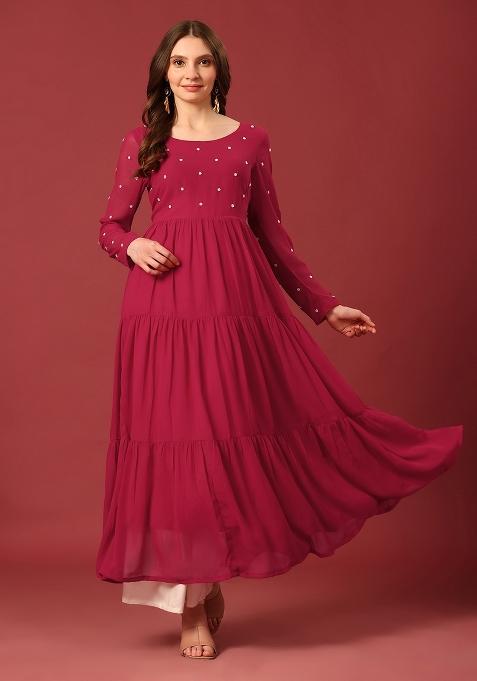 Dark Pink Embroidery Cotton Kurta