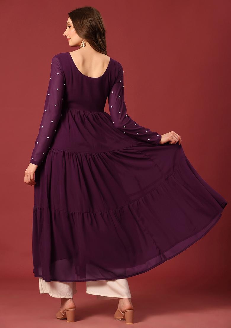 Purple Embroidery Cotton Anarkali - Indya