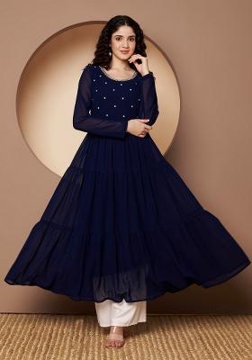 Blue Embroidery Cotton Anarkali