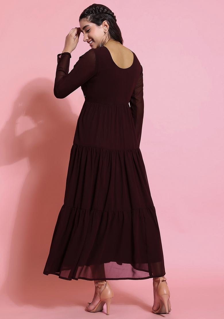 Brown Embroidery Cotton Anarkali - Indya