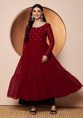 Maroon Embroidery Cotton Kurti