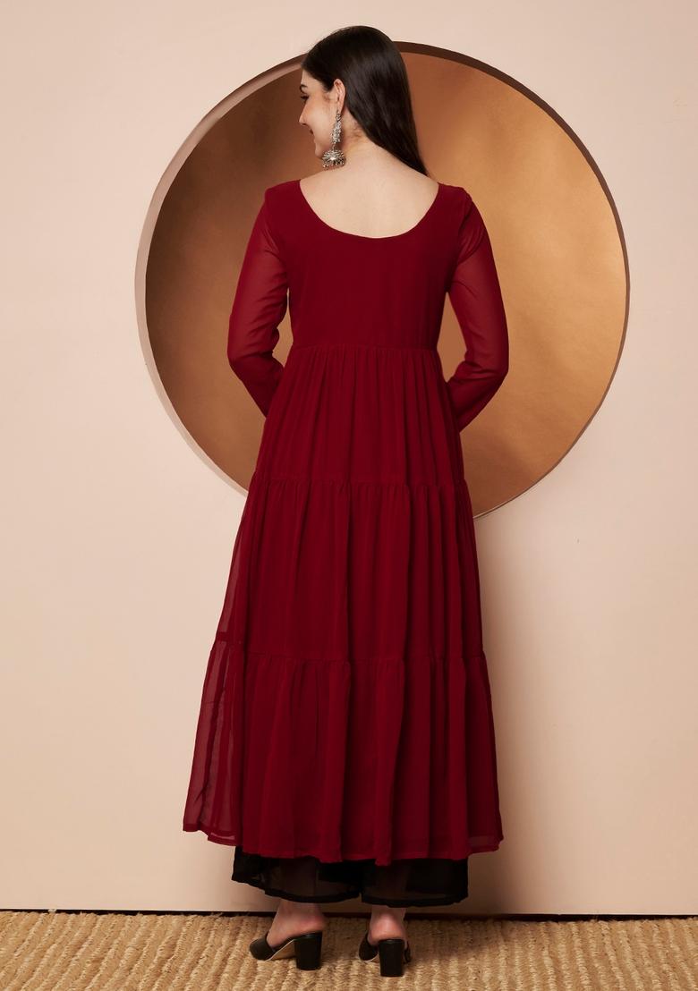 Maroon Embroidery Cotton Anarkali - Indya