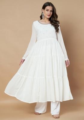 Off White Embroidery Cotton Anarkali