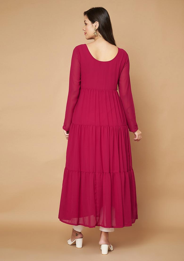 Pink Embroidery Cotton Anarkali - Indya