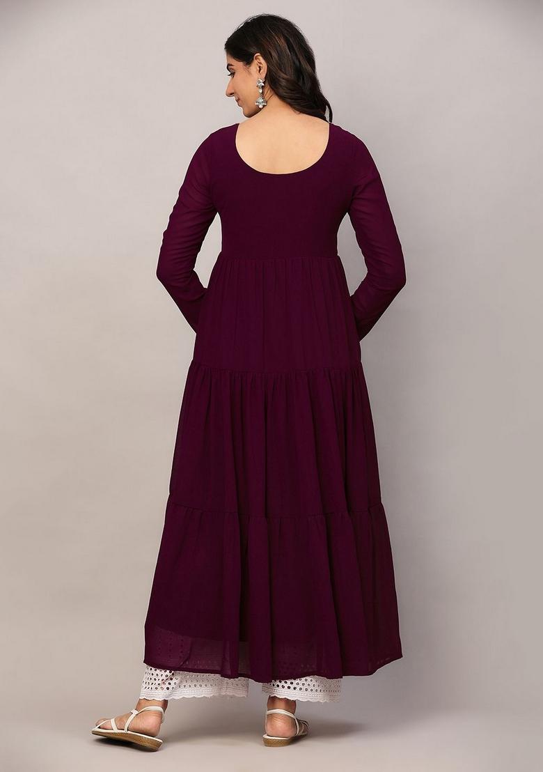 Purple Embroidery Cotton Anarkali - Indya