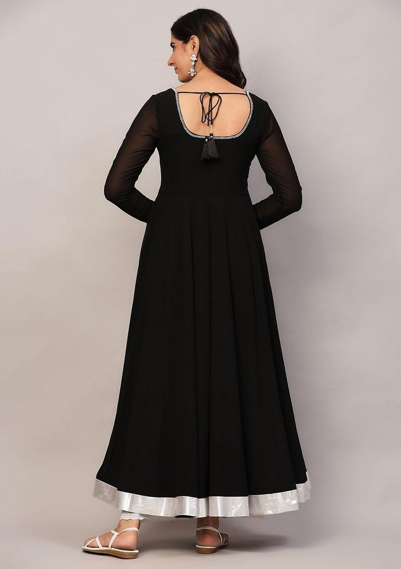 Black Embroidery Cotton Anarkali - Indya