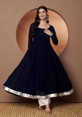 Blue Embroidery Cotton Anarkali