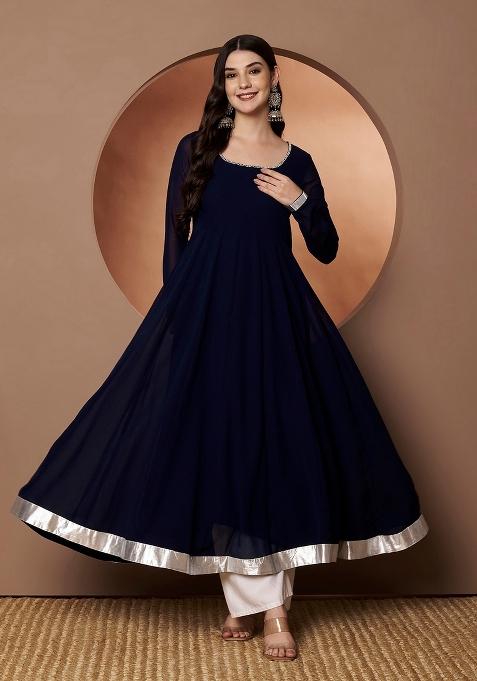 Blue Embroidery Cotton Kurta