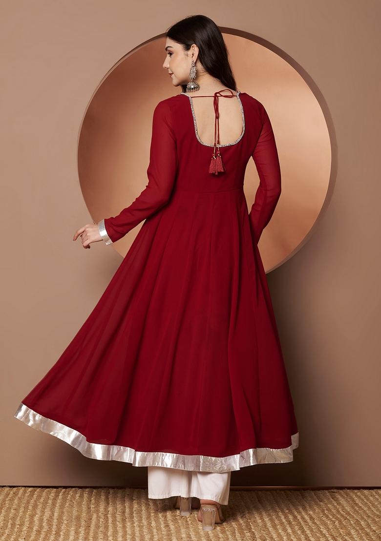 Maroon Embroidery Cotton Anarkali - Indya