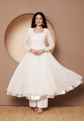 Off White Embroidery Cotton Anarkali