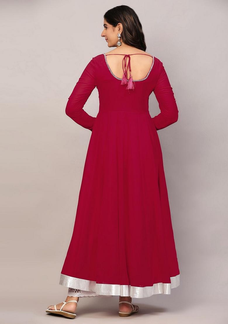 Pink Embroidery Cotton Anarkali - Indya