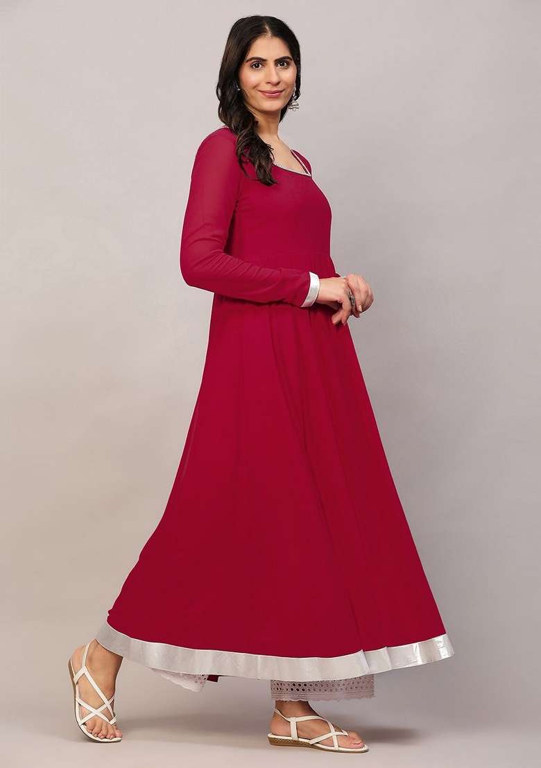 Pink Solid Cotton Anarkali - Indya