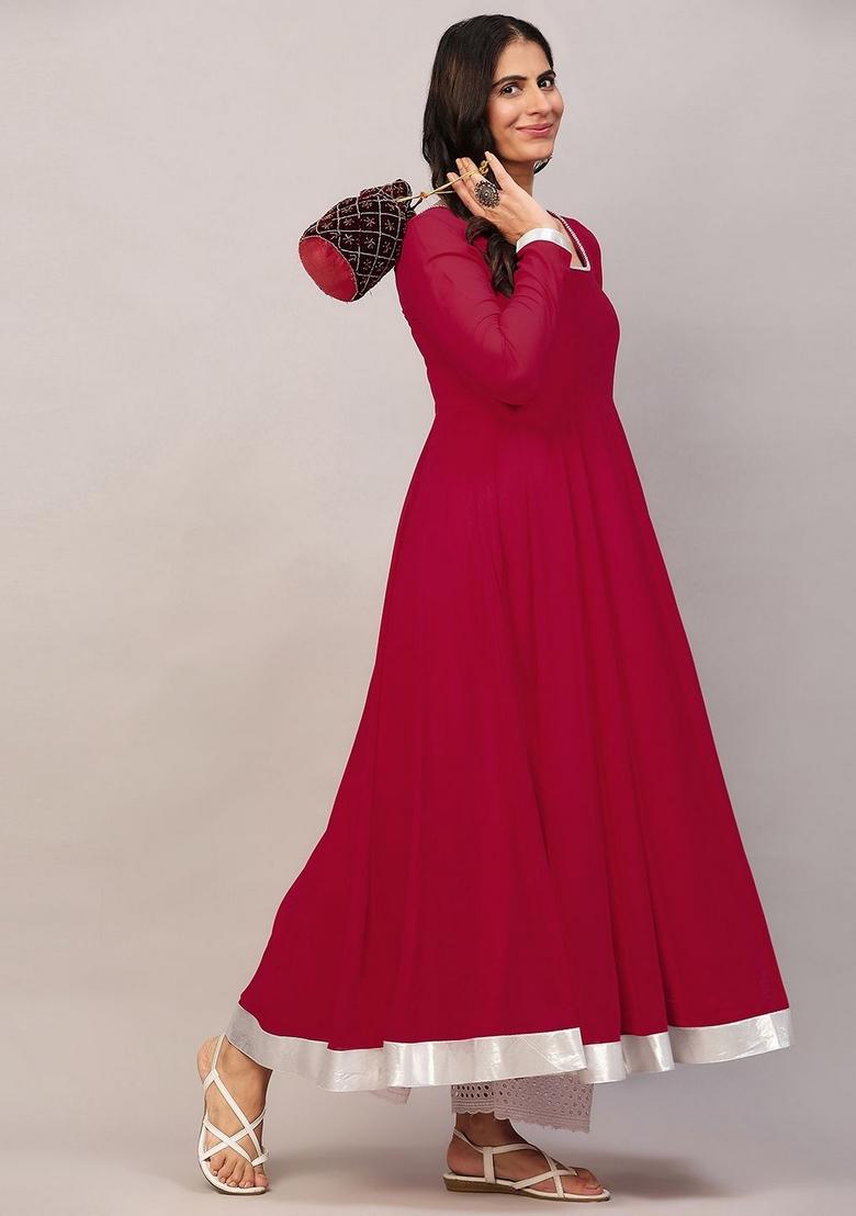 Pink Embroidery Cotton Anarkali - Indya