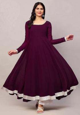 Purple Embroidery Cotton Anarkali