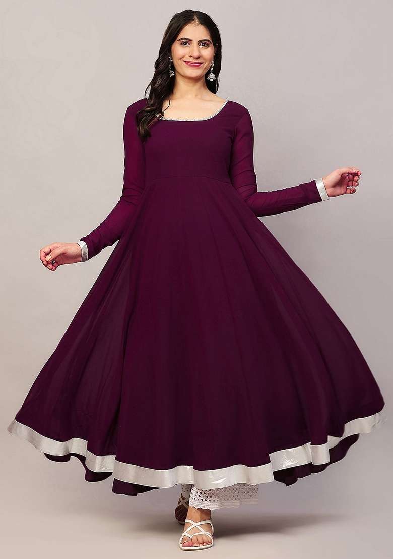 Purple Solid Cotton Kurta - Indya