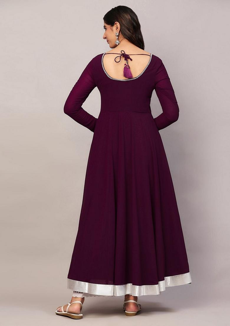 Purple Embroidery Cotton Anarkali - Indya