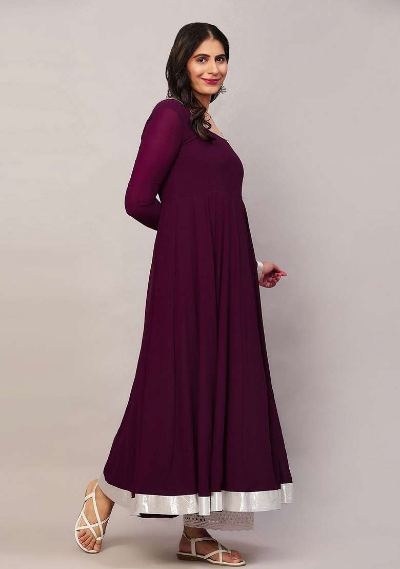 Purple Solid Cotton Kurta - Indya