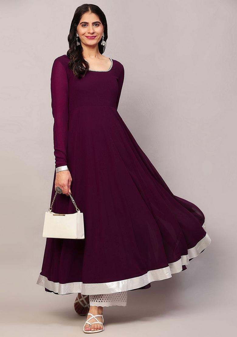 Purple Embroidery Cotton Anarkali - Indya