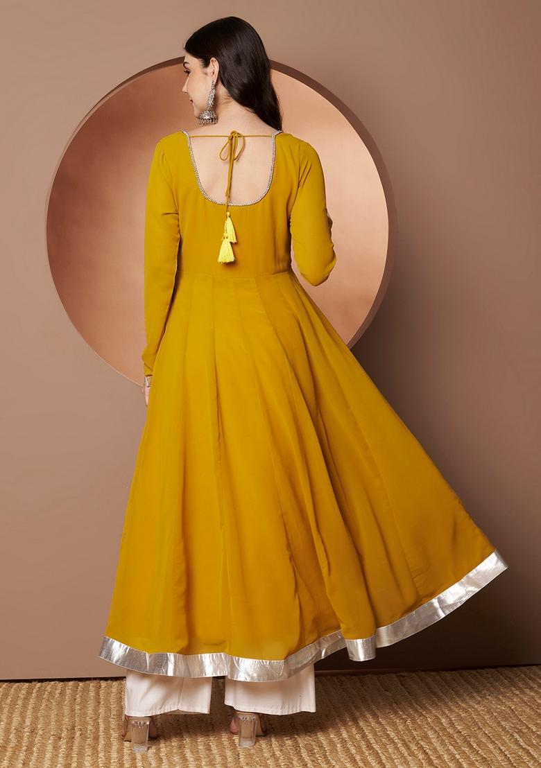 Yellow Embroidery Cotton Anarkali - Indya