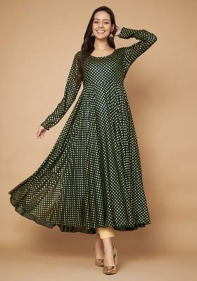 Green Embroidery Cotton Anarkali