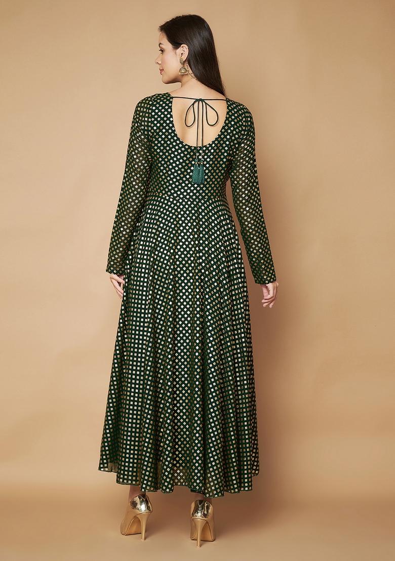 Green Embroidery Cotton Anarkali - Indya