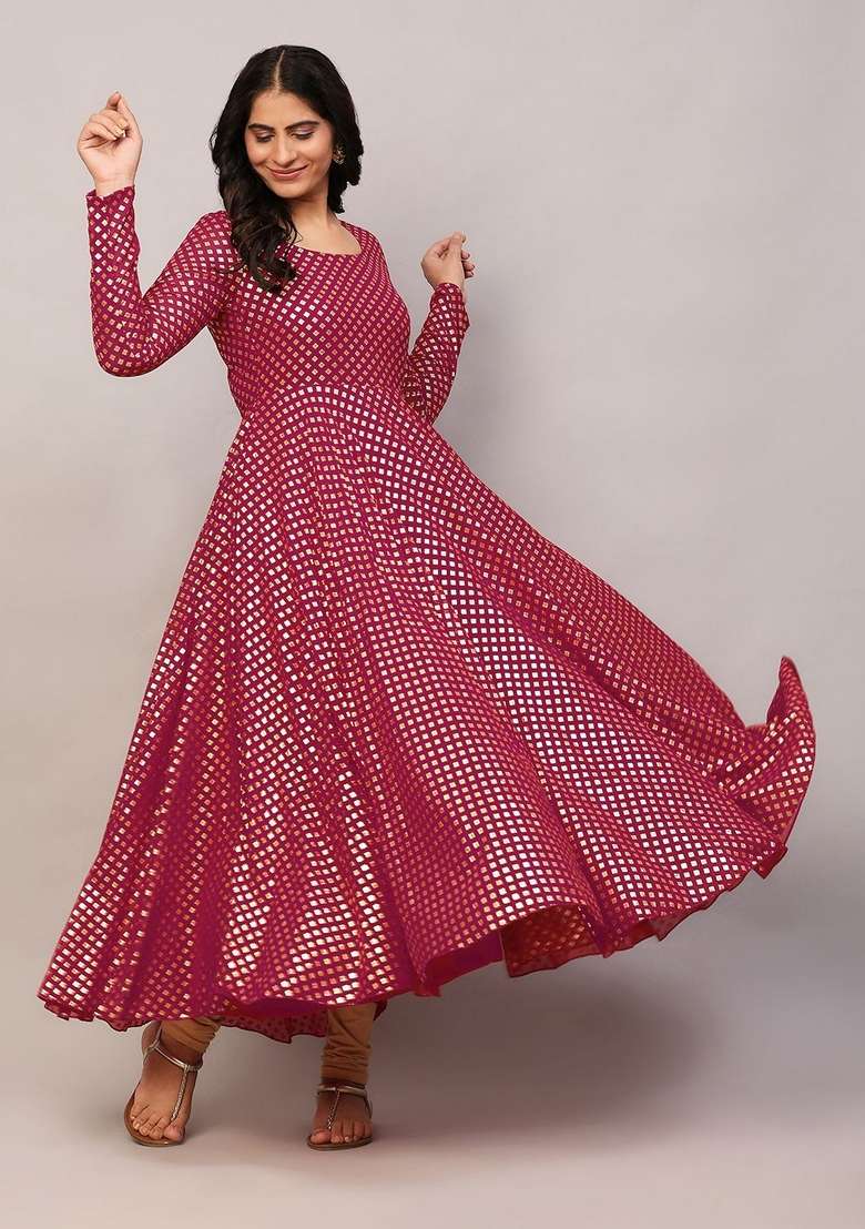 Pink Bandhani Cotton Gown - Indya