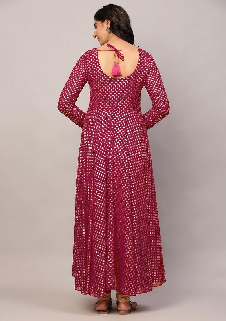 Pink Embroidery Cotton Anarkali - Indya