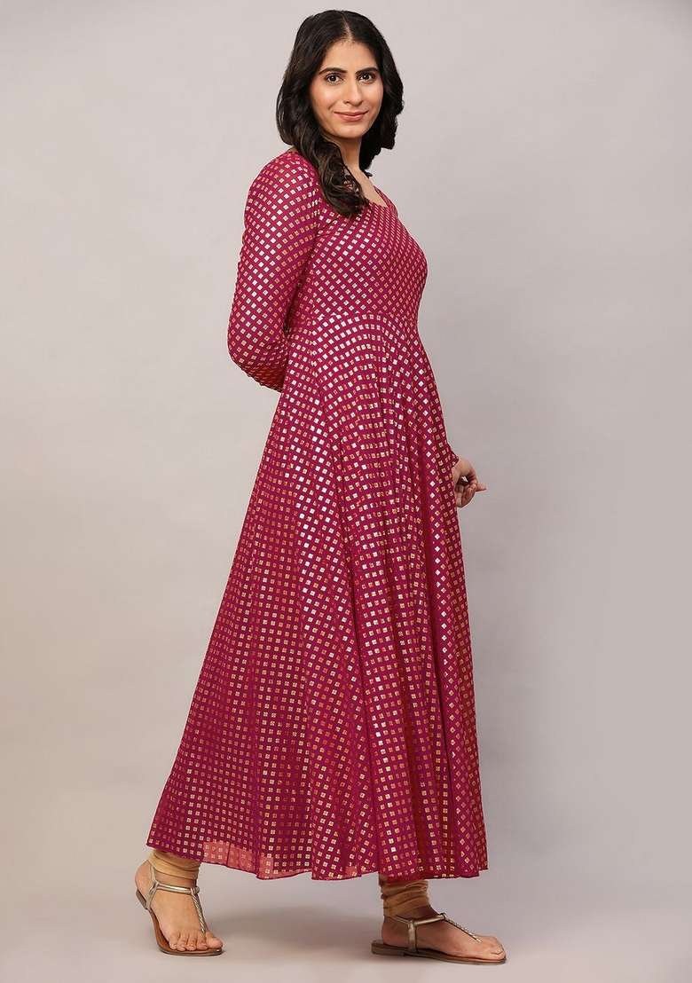 Pink Bandhani Cotton Gown - Indya