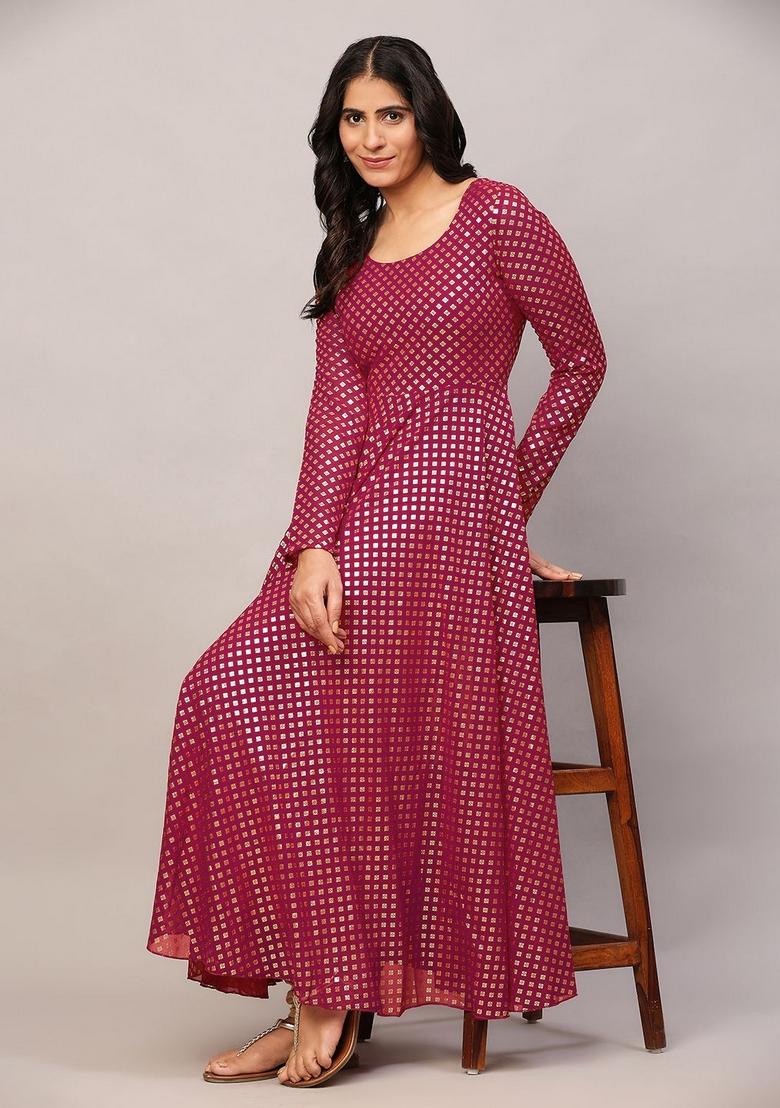 Pink Embroidery Cotton Anarkali - Indya