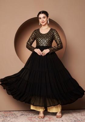 Black Embroidery Cotton Anarkali