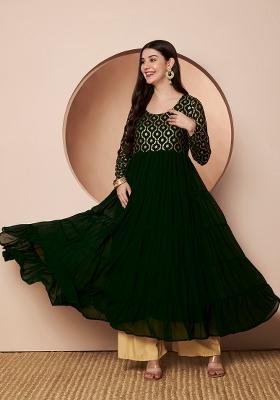 Green Embroidery Cotton Anarkali