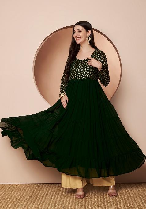 Green Embroidery Cotton Anarkali