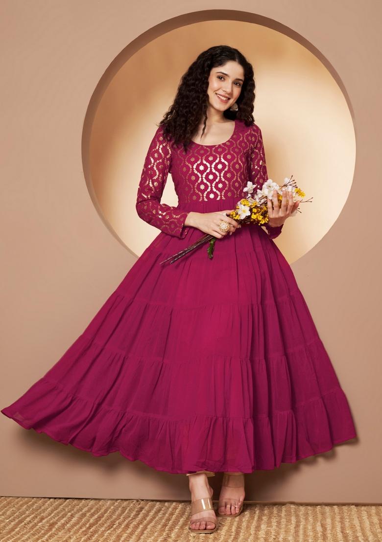 Pink Embroidery Cotton Anarkali - Indya