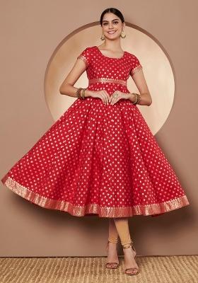 Red Embroidery Cotton Anarkali
