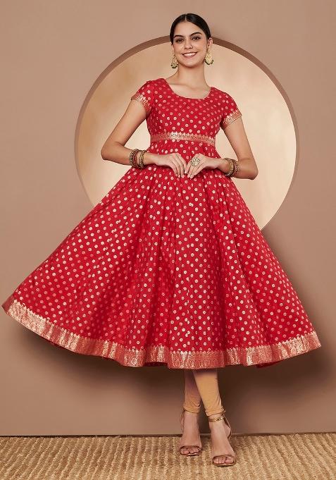 Red Embroidery Cotton Anarkali