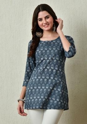 Grey Embroidery Cotton Kurti