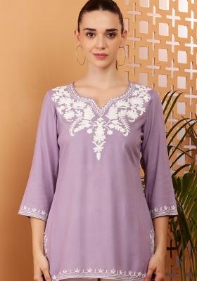 Lavender Embroidery Cotton Kurti