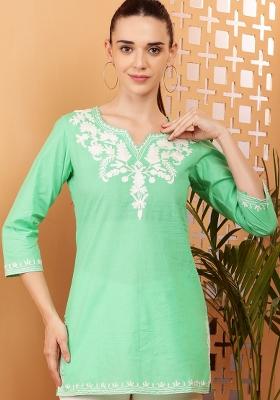 Green Embroidery Cotton Kurti